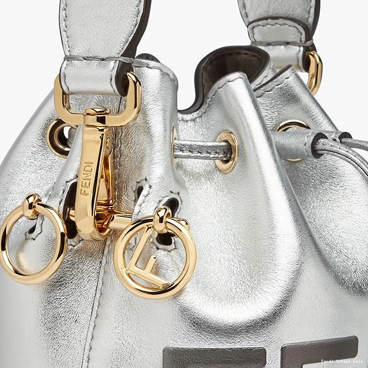 Affordable In Logo Bag Leather Mini Mon Fendi Tresor Bucket Calf ROMA Silver 0821